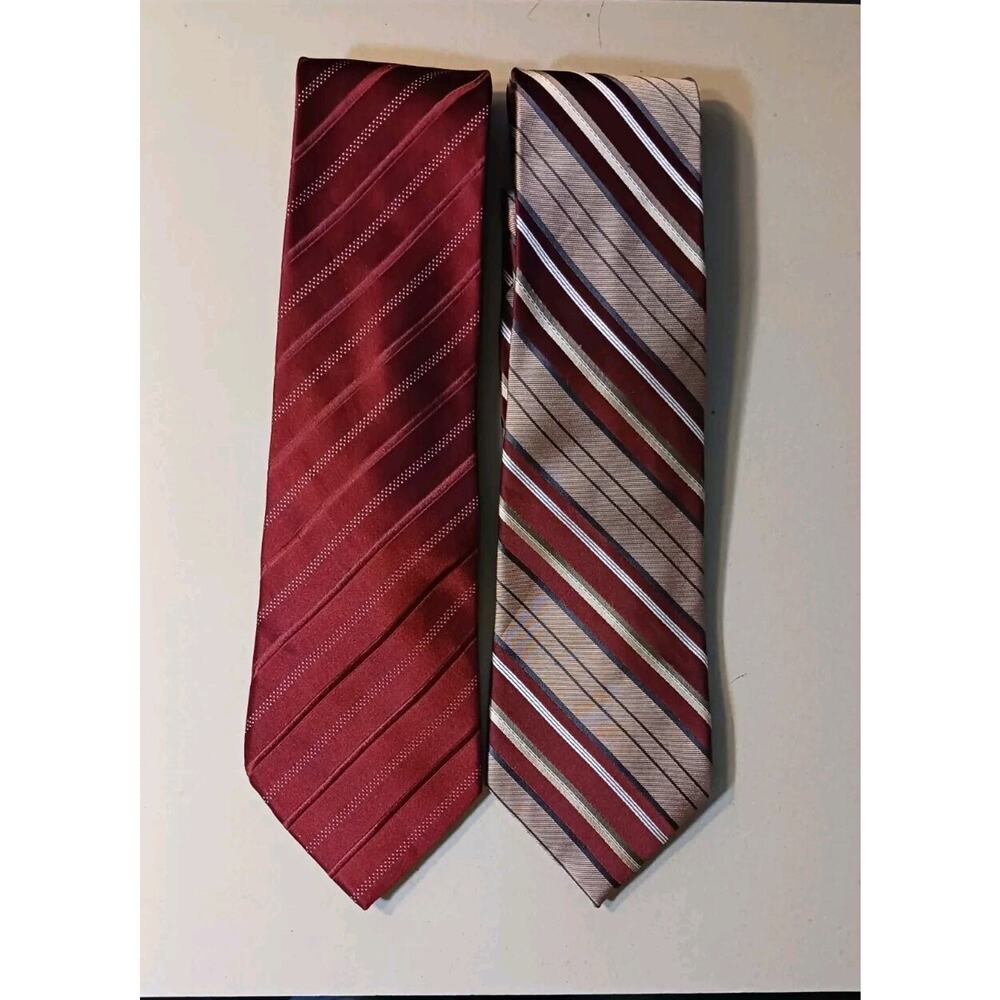 Lot of 2 J FERRAR 100% SILK Ties Diagonal Striped Red & Maroon/Copper/Gray